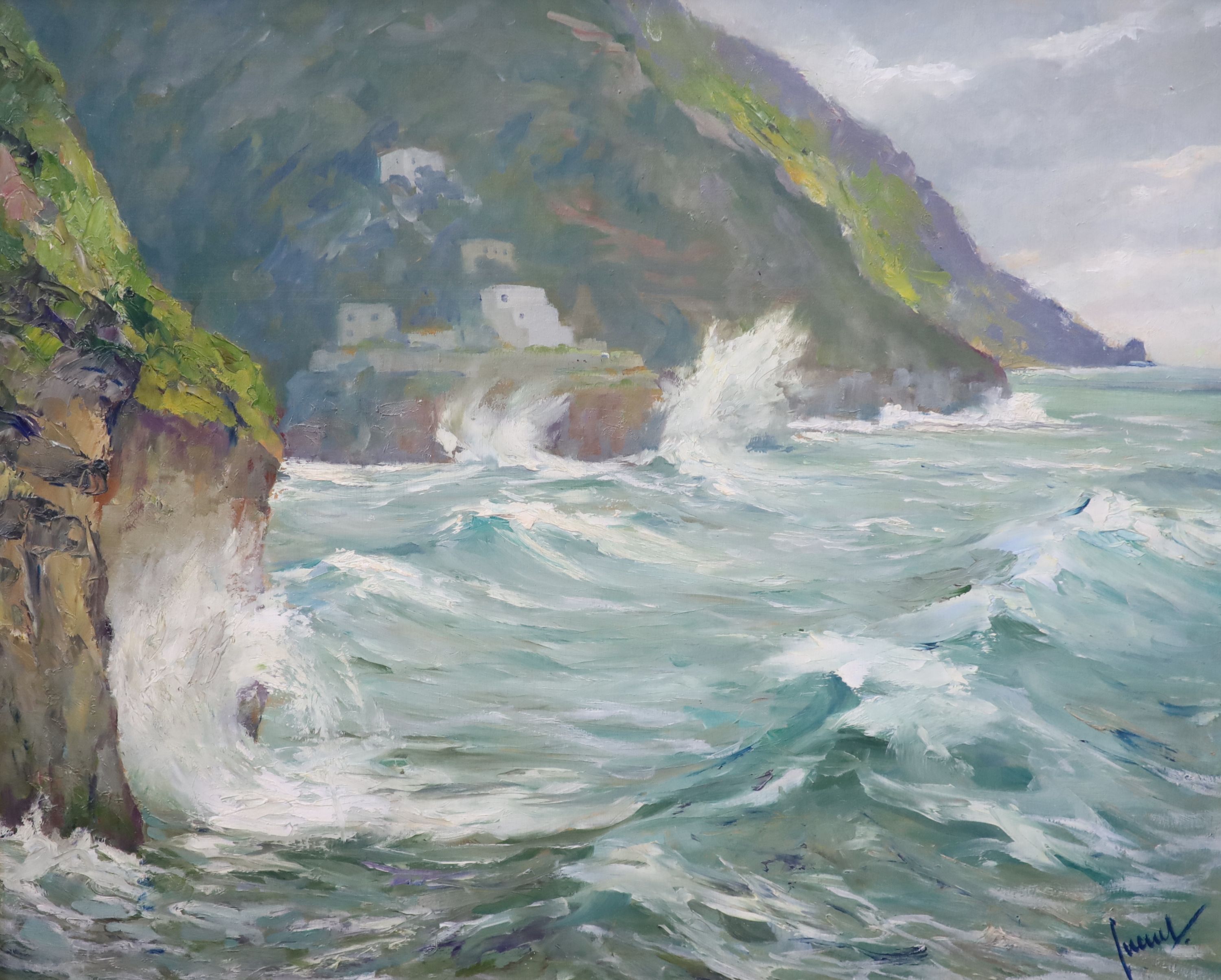 Edward Alfred Cucuel (American, 1875-1951), 'Storm at Sorrentino coast', Oil on board, 40 x 49cm.